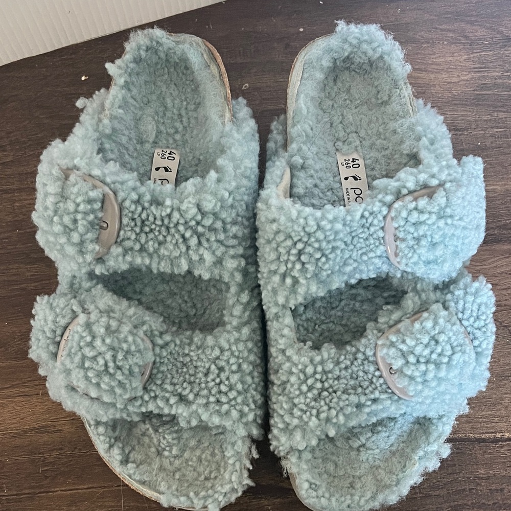 Birkenstock Free People papillio Women's Fuzzy Mules in Light Blue